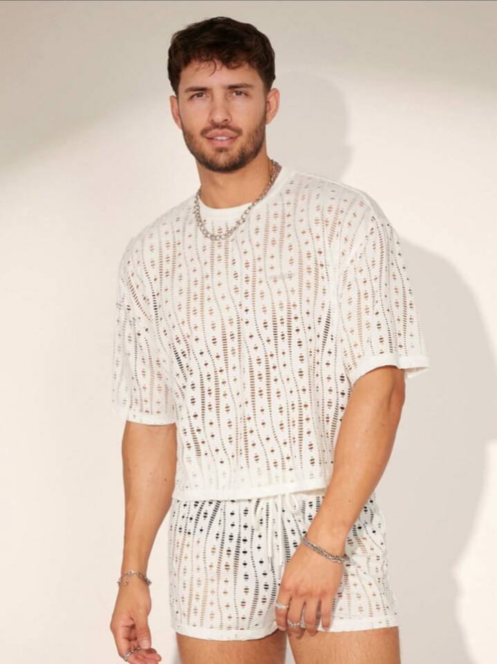 NIGHT-RIDER Men's Knitted Jacquard Loose Fit T-shirt & Short Set